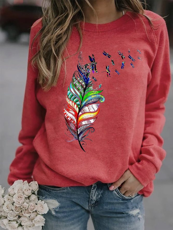 Women's Crew Neck Dragonfly Casual Spring/Fall Long Sleeve Sweatshirt