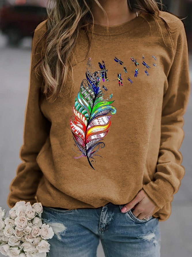 Women's Crew Neck Dragonfly Casual Spring/Fall Long Sleeve Sweatshirt