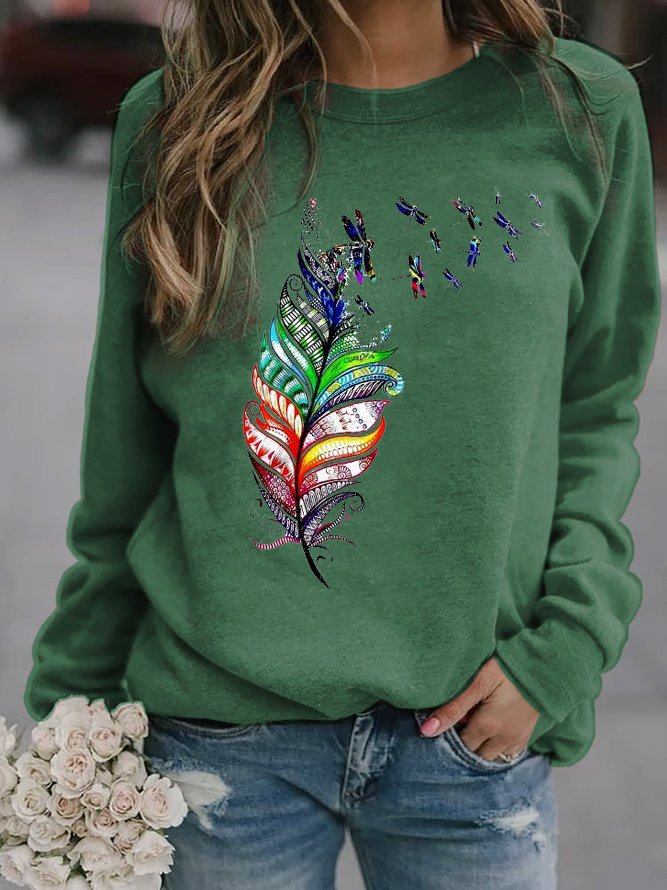 Women's Crew Neck Dragonfly Casual Spring/Fall Long Sleeve Sweatshirt