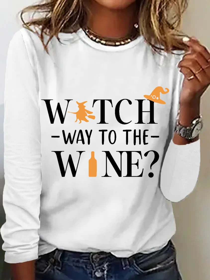Women's Long Sleeve Tee T-shirt Spring/Fall Text Letters Cotton-Blend Crew Neck Daily Going Out Casual Top