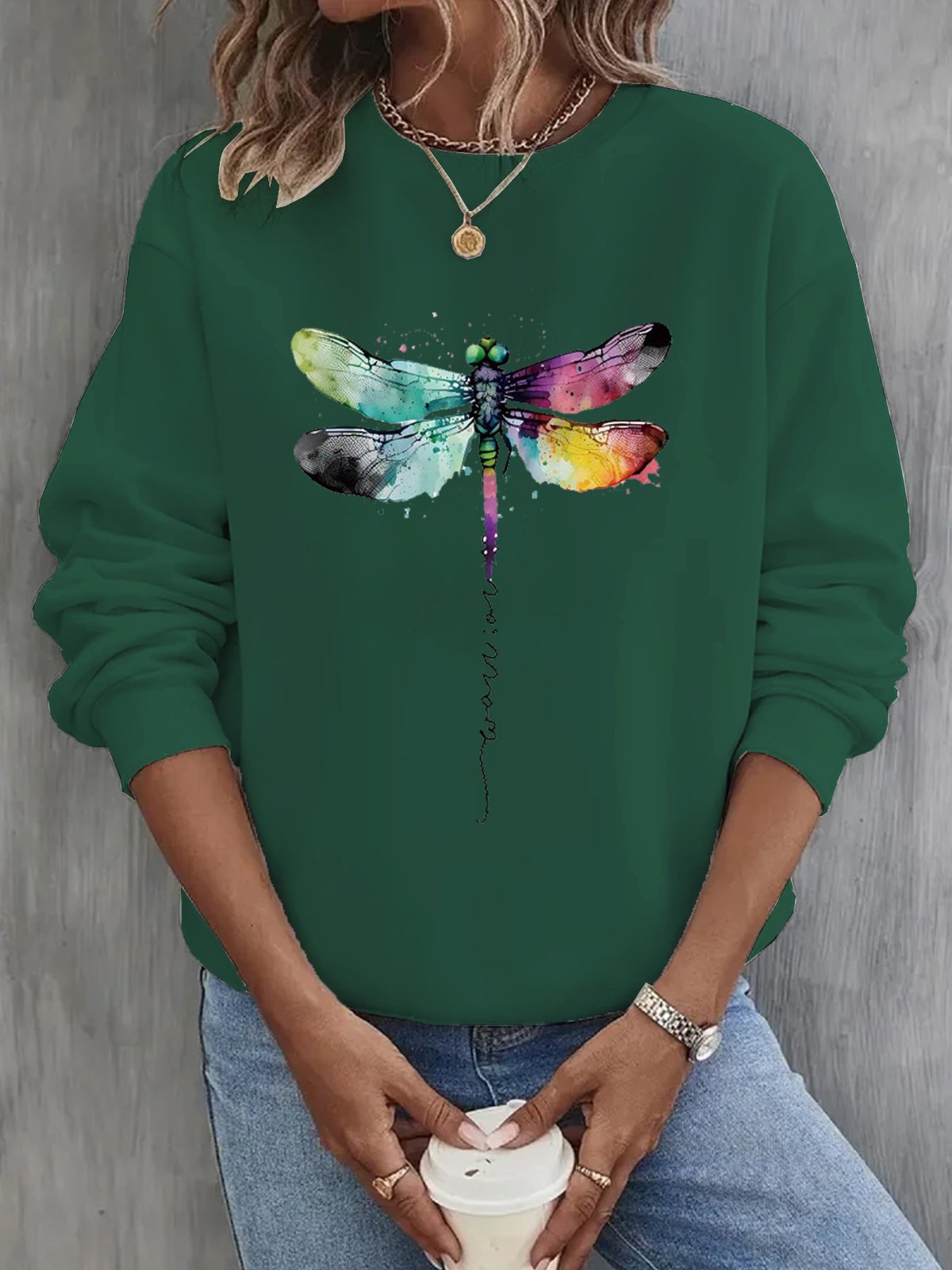 Women's Crew Neck Text Letters Casual Spring/Fall Cotton Long Sleeve Sweatshirt