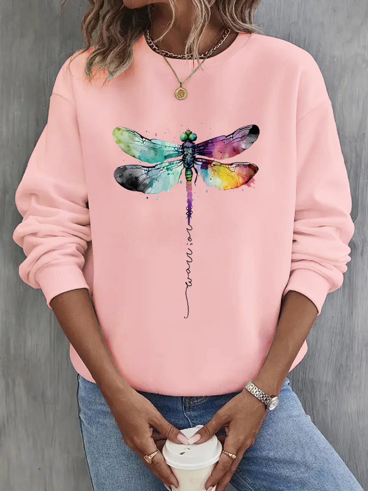 Women's Crew Neck Text Letters Casual Spring/Fall Cotton Long Sleeve Sweatshirt