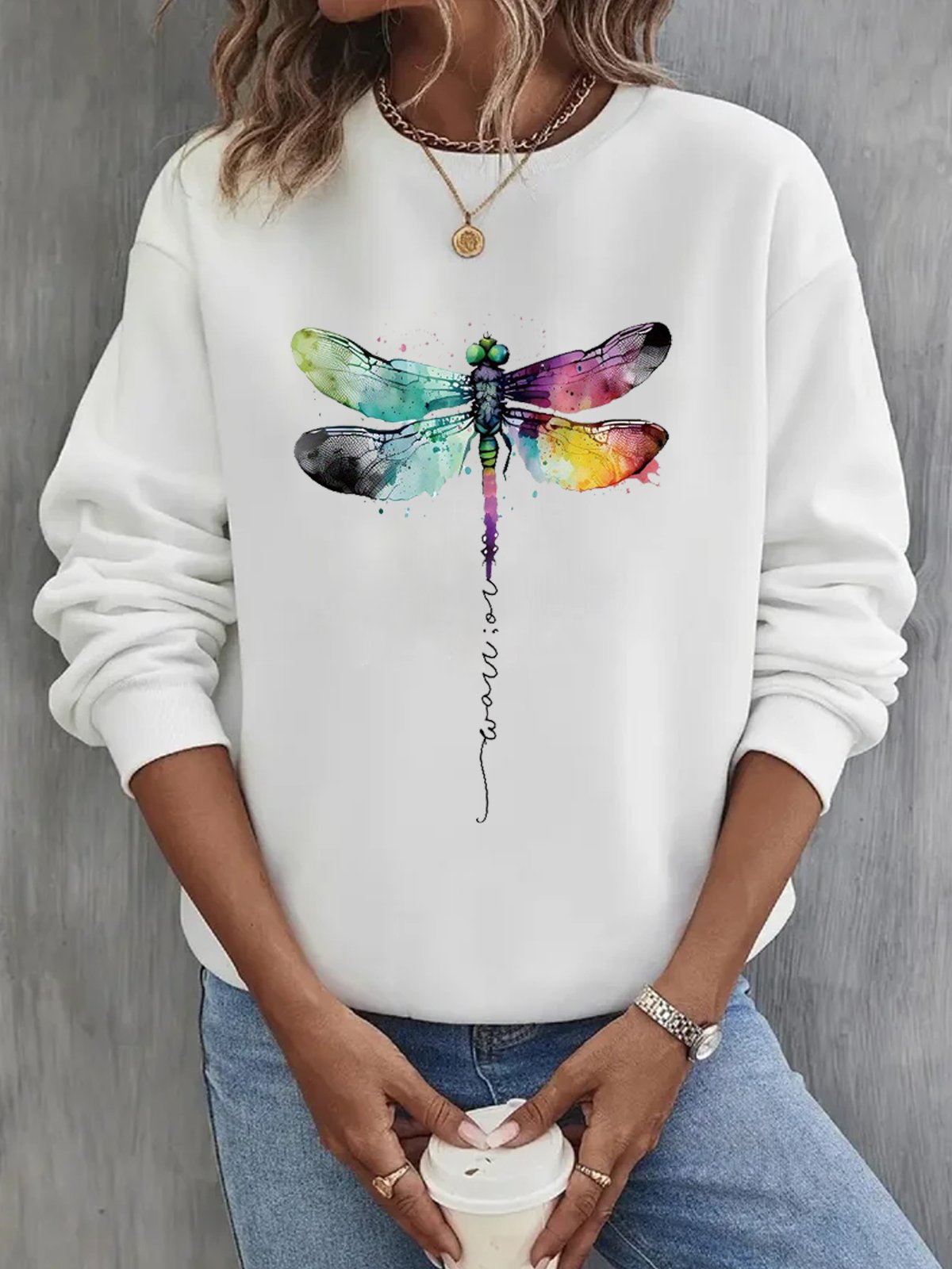 Women's Crew Neck Text Letters Casual Spring/Fall Cotton Long Sleeve Sweatshirt