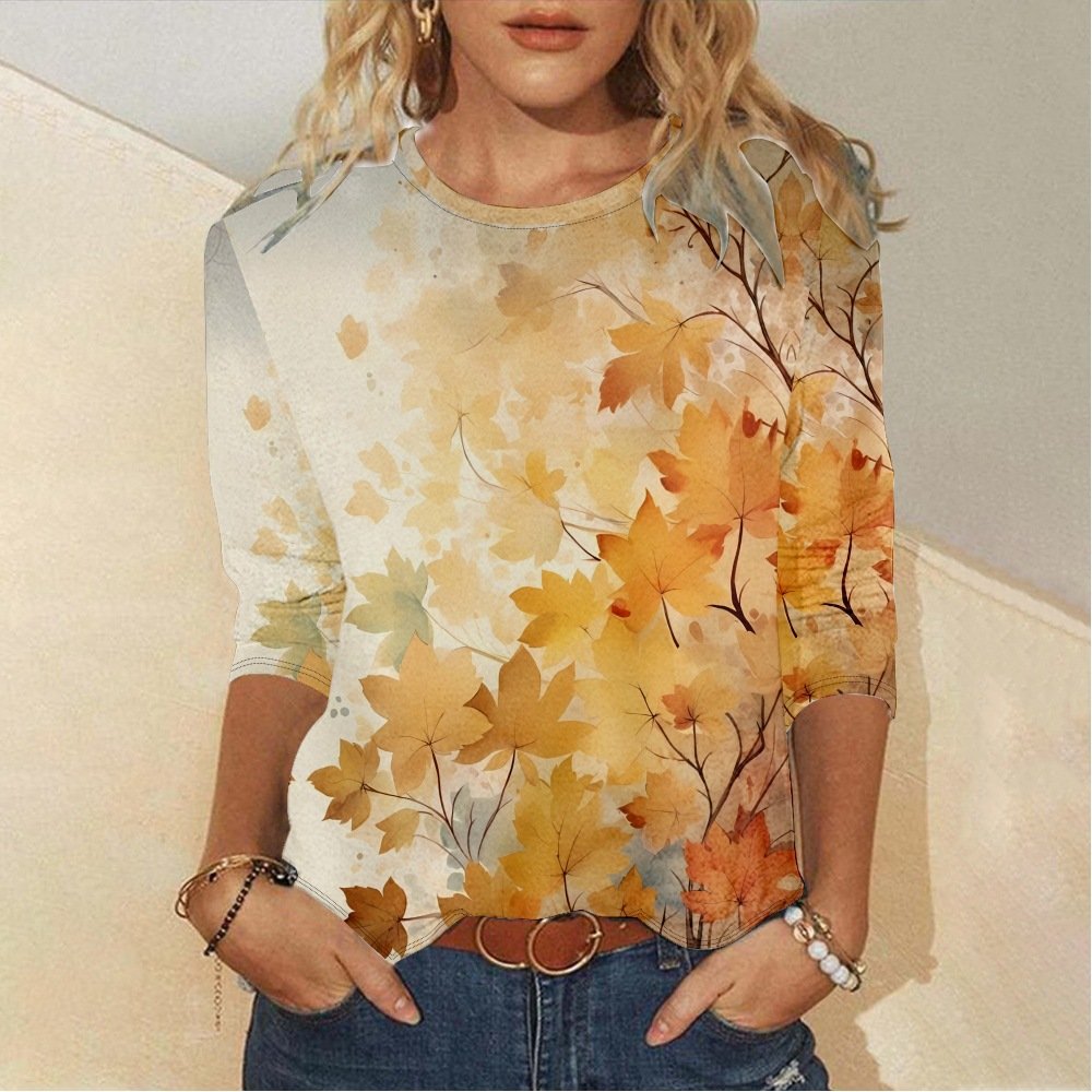Women's Long Sleeve Tee T-shirt Spring/Fall Maple Leaf Jersey Crew Neck Daily Going Out Casual Top