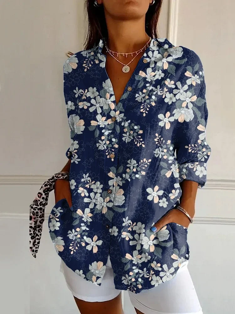 Women's Long Sleeve Shirt Spring/Fall Striped Four-Side Projectile Shawl Collar Daily Going Out Casual Top