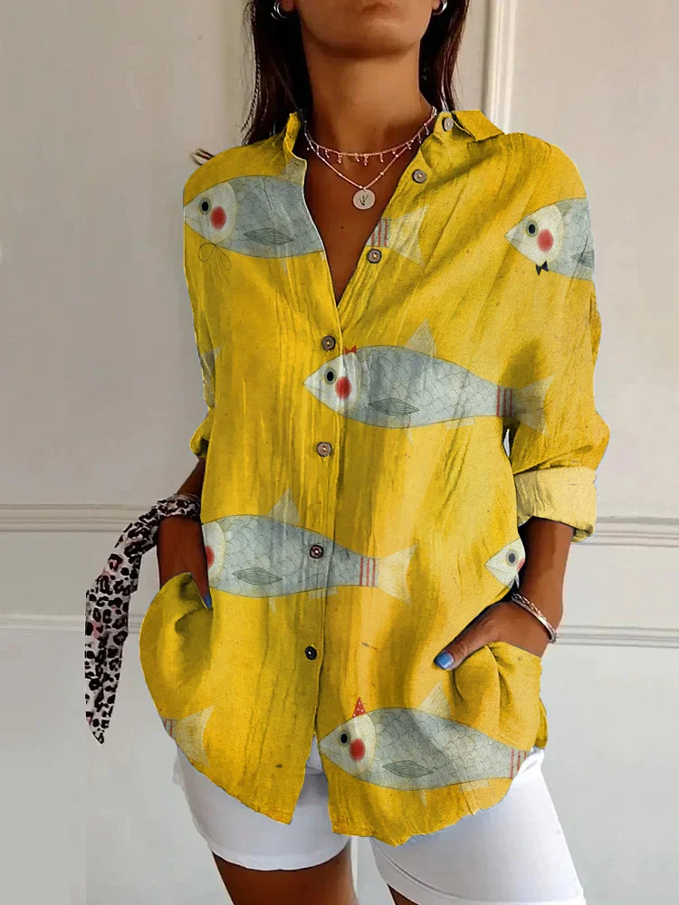 Women's Long Sleeve Shirt Spring/Fall Striped Four-Side Projectile Shawl Collar Daily Going Out Casual Top