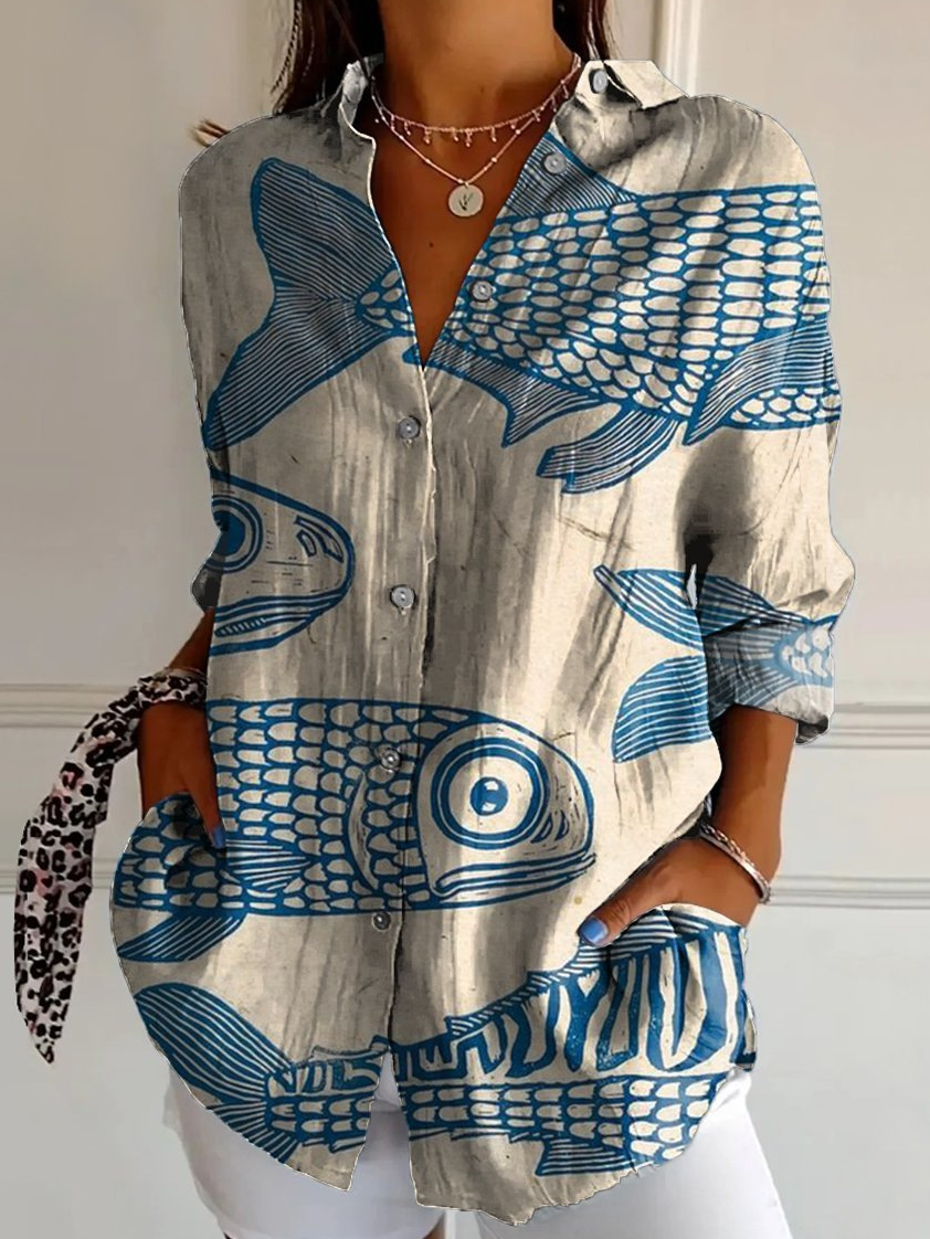 Women's Long Sleeve Shirt Spring/Fall Striped Four-Side Projectile Shawl Collar Daily Going Out Casual Top