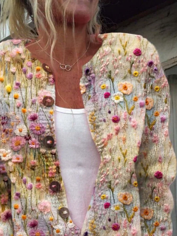 Women's Vintage Spring/Fall Floral Knitted Cardigan