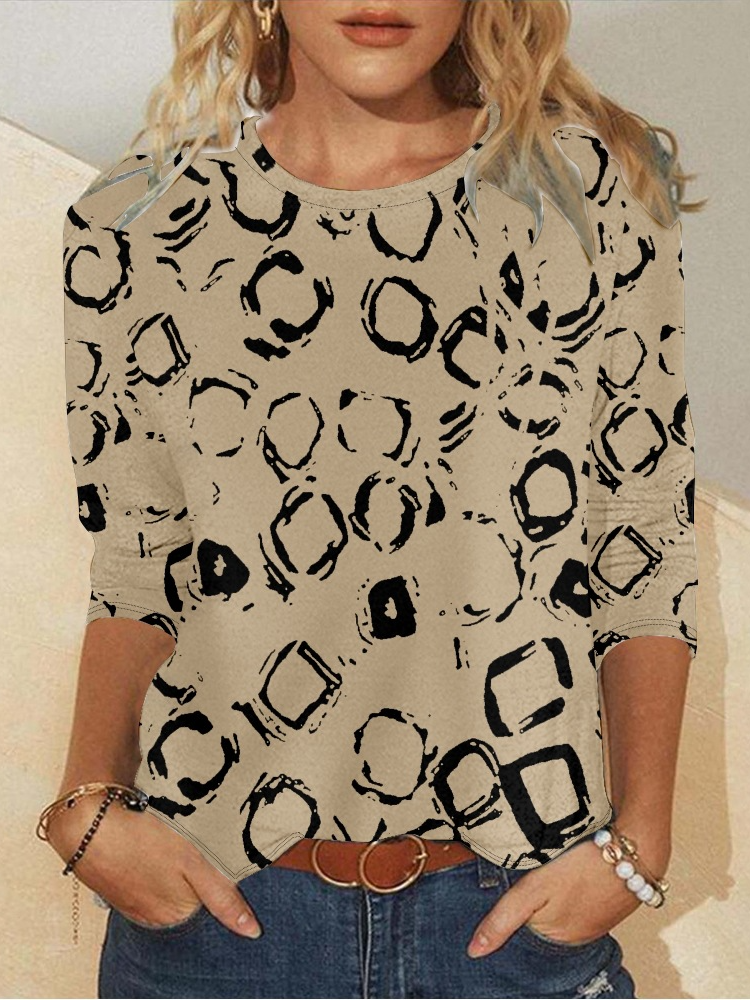 Women's Long Sleeve Tee T-shirt Spring/Fall Geometric Jersey Crew Neck Daily Going Out Casual Top