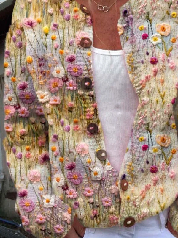 Women's Vintage Spring/Fall Floral Knitted Cardigan