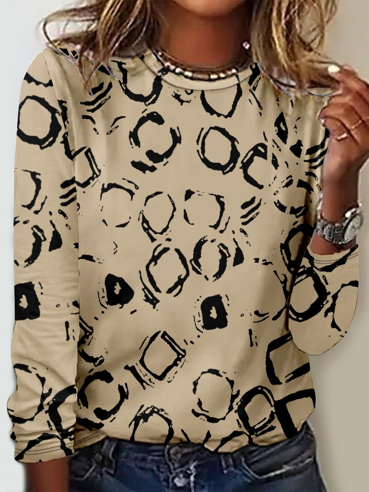 Women's Long Sleeve Tee T-shirt Spring/Fall Geometric Jersey Crew Neck Daily Going Out Casual Top