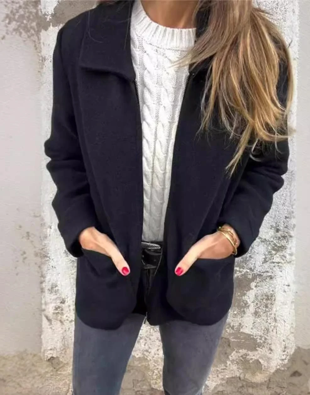 Women's Autumn Outerwear Casual Plain Long Sleeve Shawl Collar Jacket