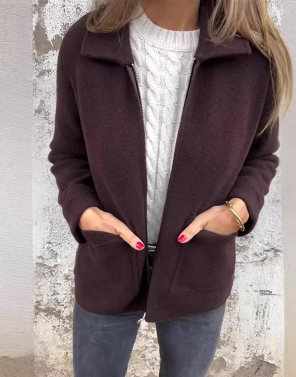 Women's Autumn Outerwear Casual Plain Long Sleeve Shawl Collar Jacket