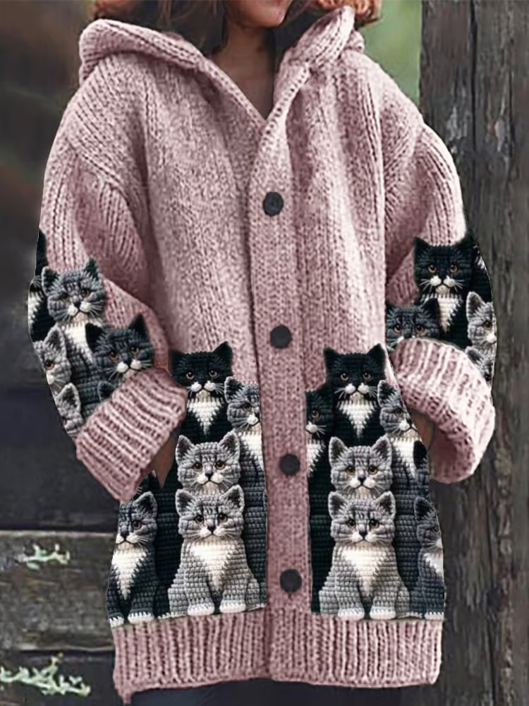Women Cat Long Sleeve Hoodie Casual Spring/Fall Cardigan Outerwear