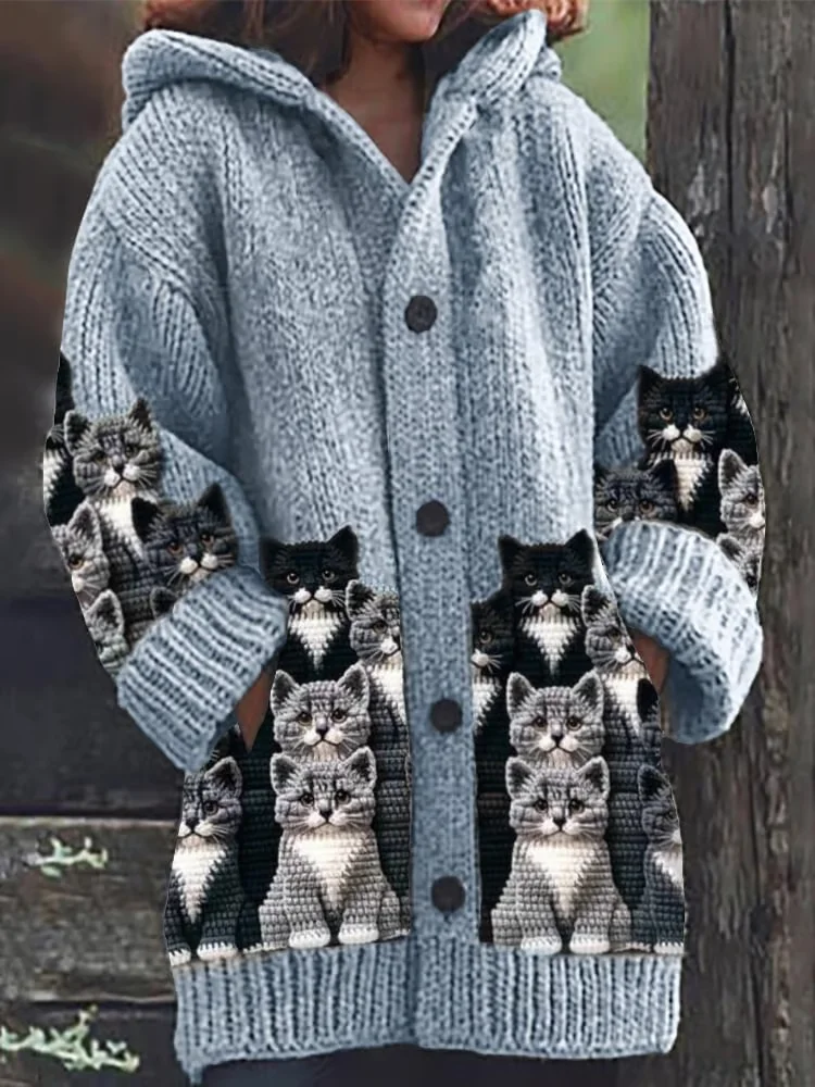 Women Cat Long Sleeve Hoodie Casual Spring/Fall Cardigan Outerwear