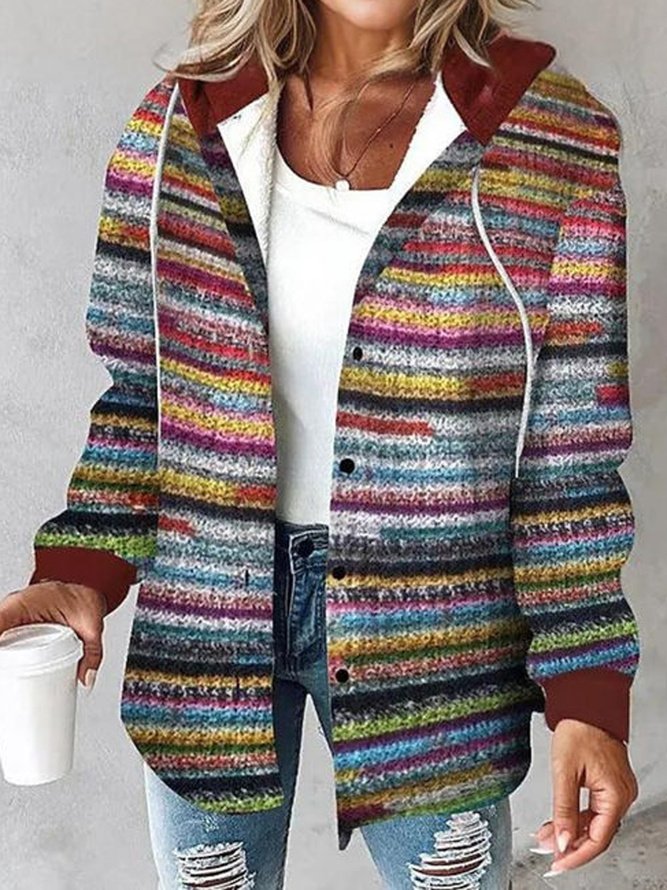 Women's Spring/Fall Outerwear Casual Striped Long Sleeve Jacket