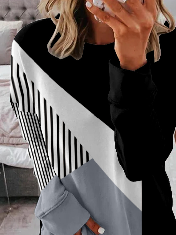Women's Crew Neck Abstract Zipper Casual Spring/Fall Long Sleeve Sweatshirt