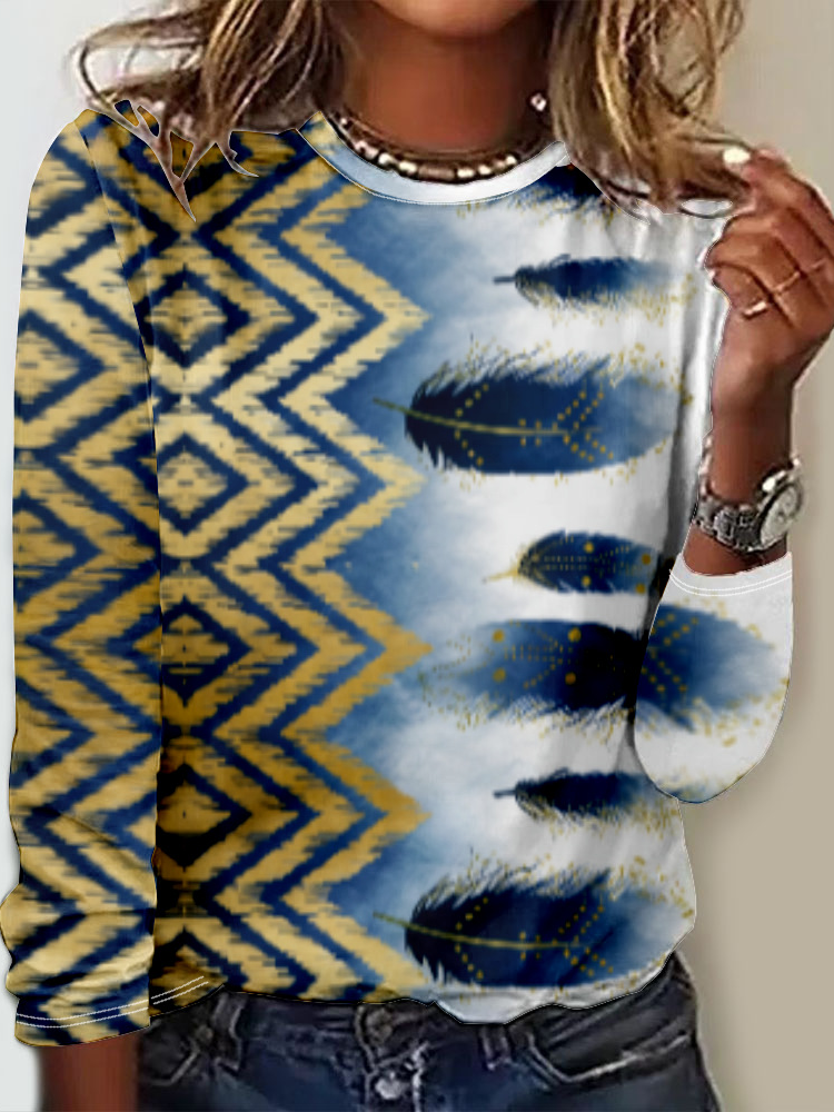 Women's Long Sleeve Tee T-shirt Spring/Fall Feather Jersey Crew Neck Daily Going Out Casual Top