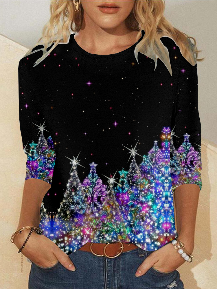 Women's Long Sleeve Tee T-shirt Spring/Fall Christmas Jersey Crew Neck Daily Going Out Casual Top