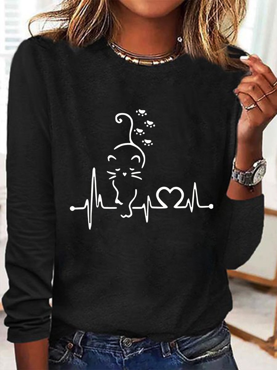 Women's Animal Long Sleeve Blouse_ Spring/Fall Crew Neck Daily Casual Top