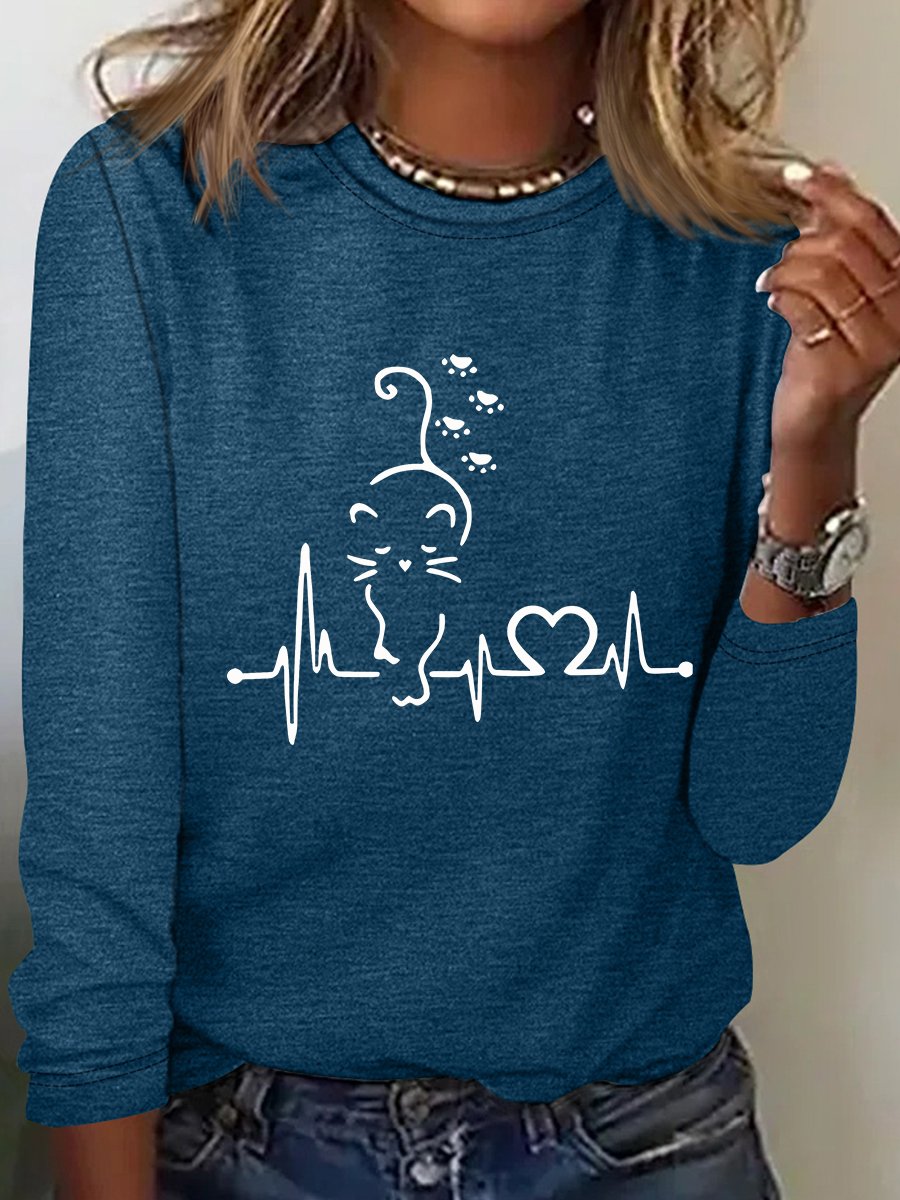 Women's Animal Long Sleeve Blouse_ Spring/Fall Crew Neck Daily Casual Top