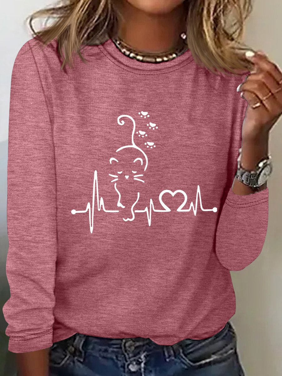 Women's Animal Long Sleeve Blouse_ Spring/Fall Crew Neck Daily Casual Top
