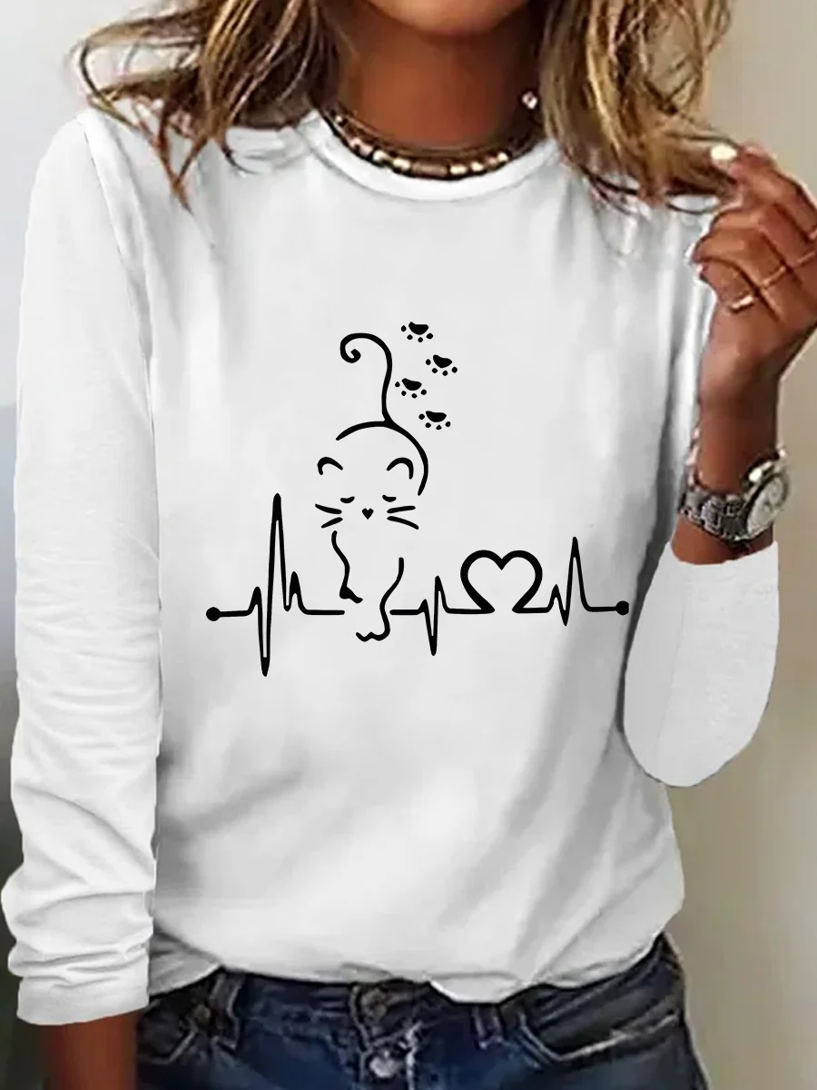Women's Animal Long Sleeve Blouse_ Spring/Fall Crew Neck Daily Casual Top