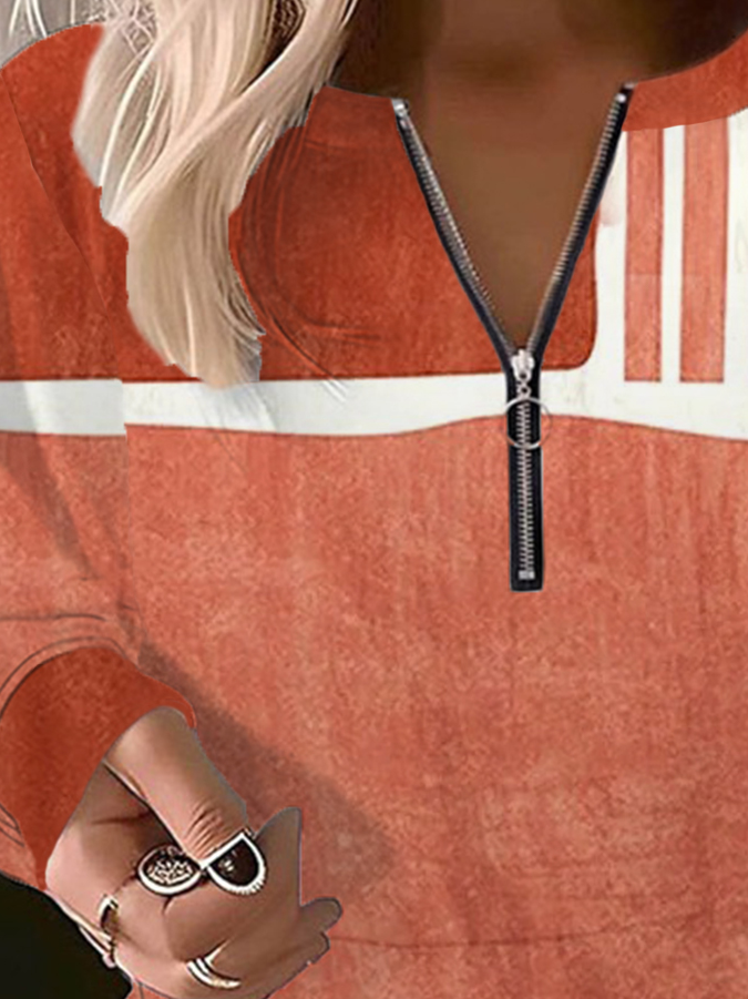 Women's Crew Neck Striped Casual Spring/Fall Long Sleeve Sweatshirt