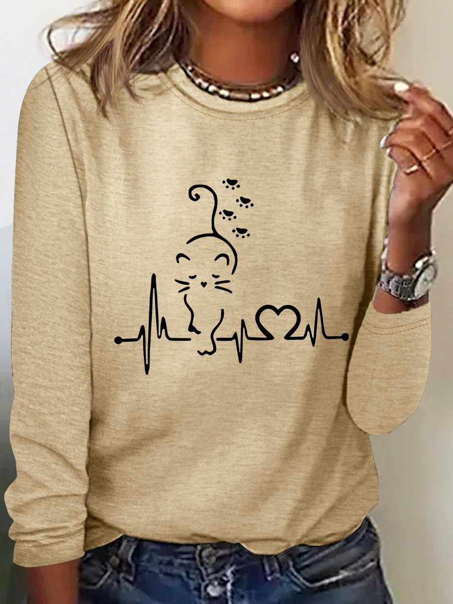 Women's Animal Long Sleeve Blouse_ Spring/Fall Crew Neck Daily Casual Top