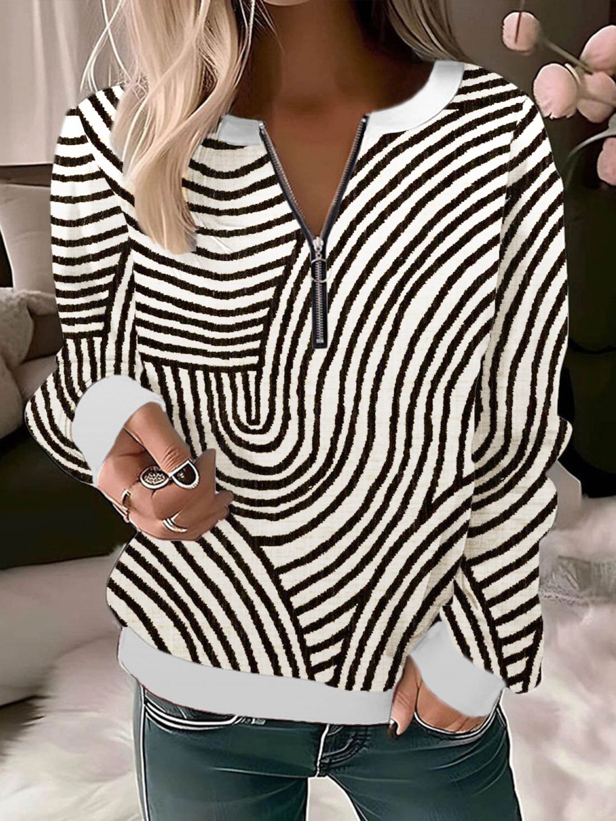 Women's Crew Neck Abstract Casual Spring/Fall Long Sleeve Sweatshirt