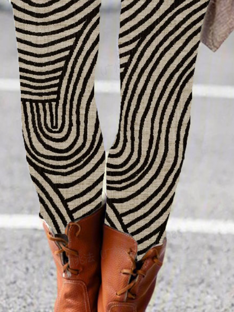 Women's Casual Abstract Stripes Jersey All Season Long Leggings