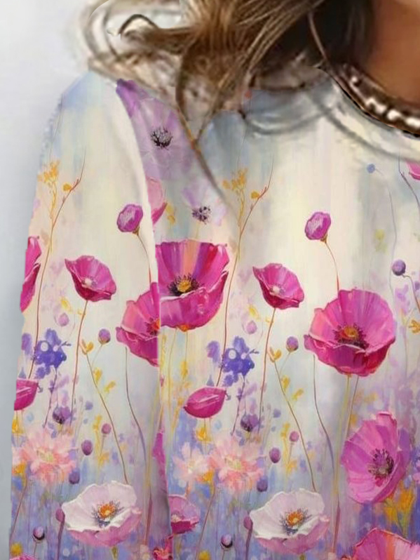 Women's Long Sleeve Tee T-shirt Spring/Fall Floral Jersey Crew Neck Daily Going Out Casual Top