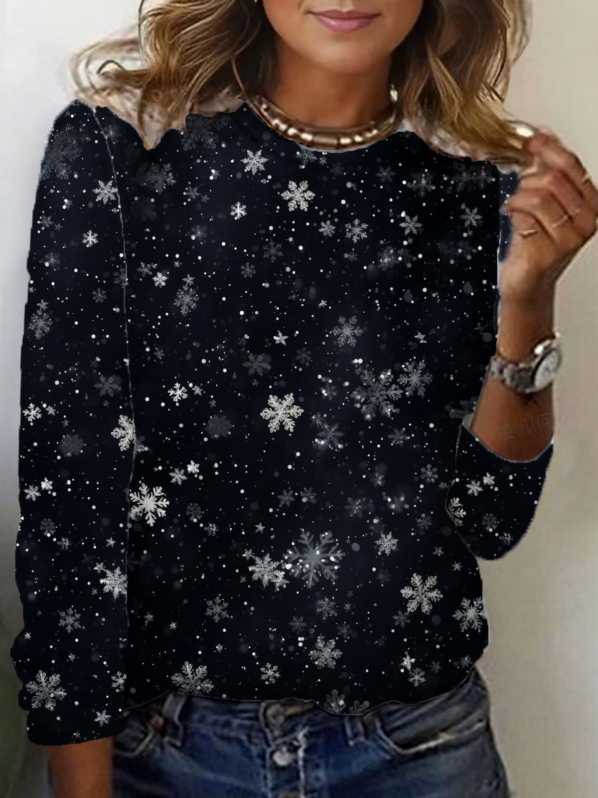 Women's Long Sleeve Tee T-shirt Spring/Fall Snowflake Jersey Crew Neck Daily Going Out Casual Top
