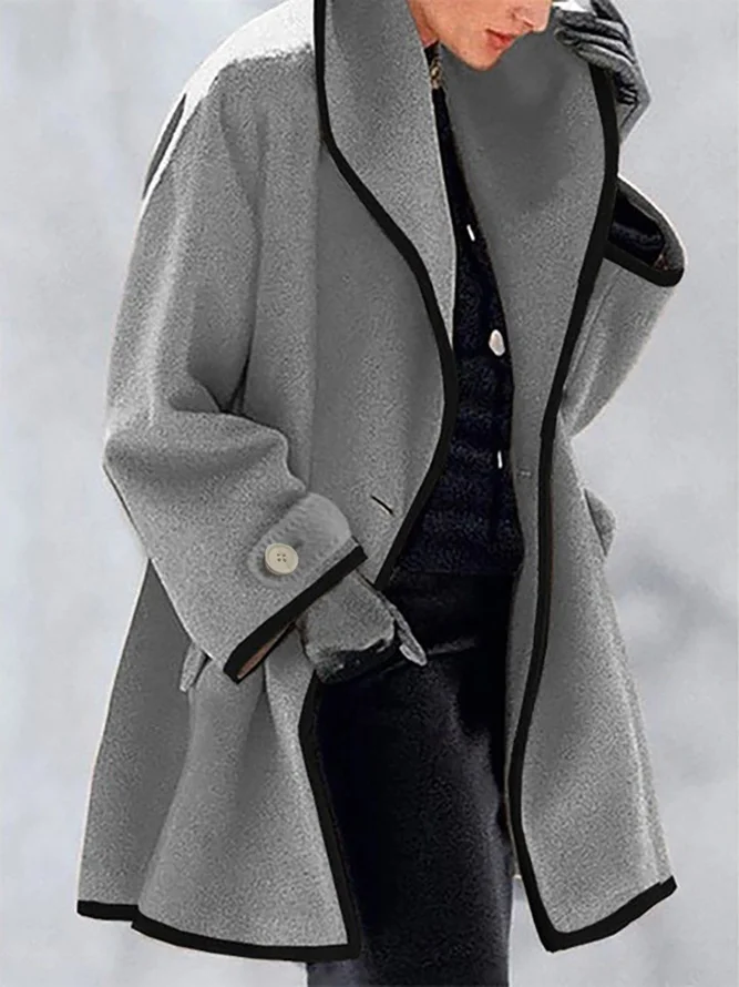 Women's Winter Outerwear Woolen Vintage Pocket Stitching Color Block Mid-long Hoodie Overcoat