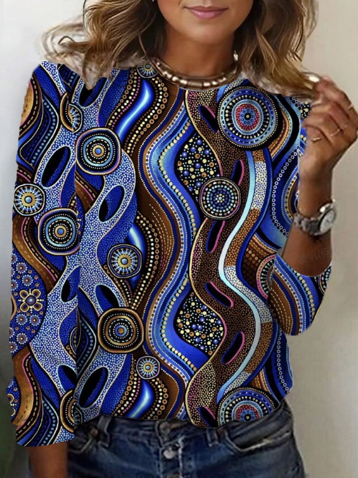 Women's Long Sleeve Tee T-shirt Spring/Fall Ethnic Jersey Crew Neck Daily Going Out Casual Top