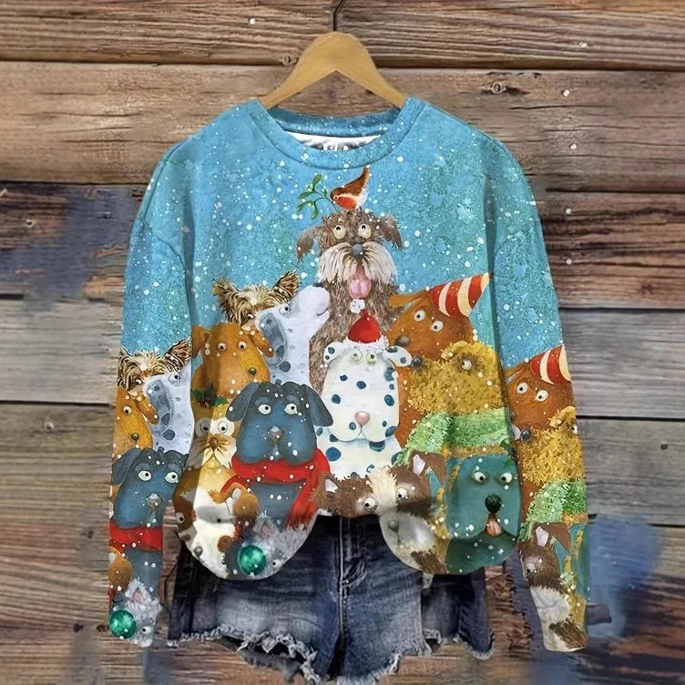 Women Christmas Crew Neck Casual Spring/Fall Long Sleeve Sweatshirt