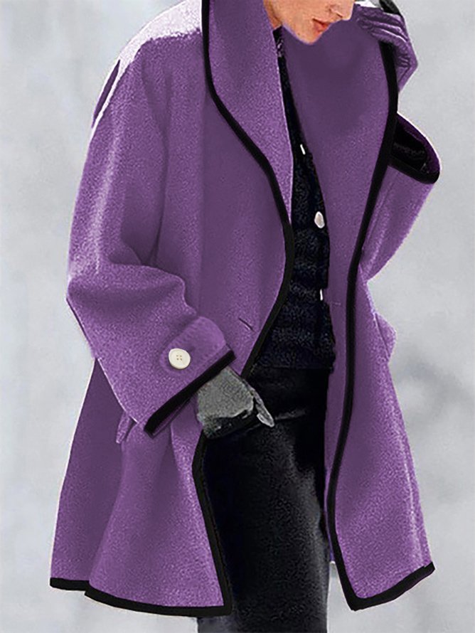 Women's Winter Outerwear Woolen Vintage Pocket Stitching Color Block Mid-long Hoodie Overcoat