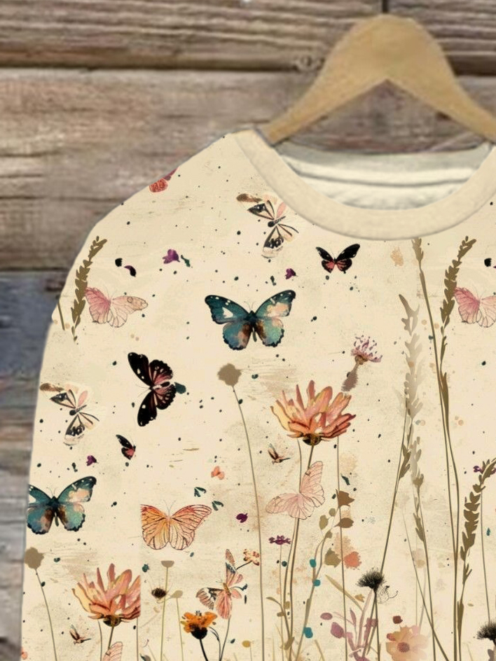 Women's Crew Neck Floral Casual Spring/Fall Cotton Long Sleeve Sweatshirt