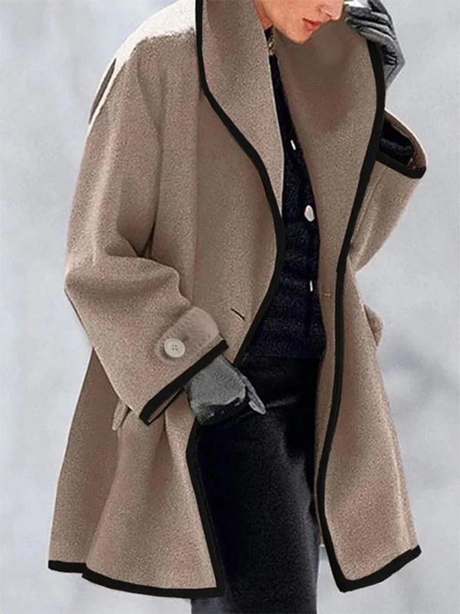 Women's Winter Outerwear Woolen Vintage Pocket Stitching Color Block Mid-long Hoodie Overcoat