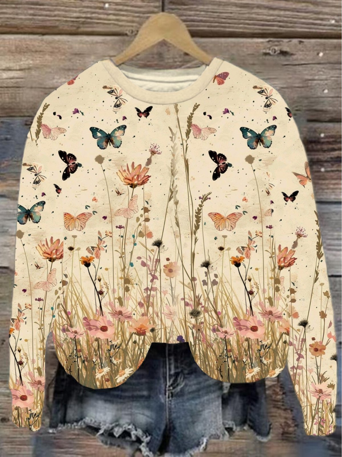 Women's Crew Neck Floral Casual Spring/Fall Cotton Long Sleeve Sweatshirt