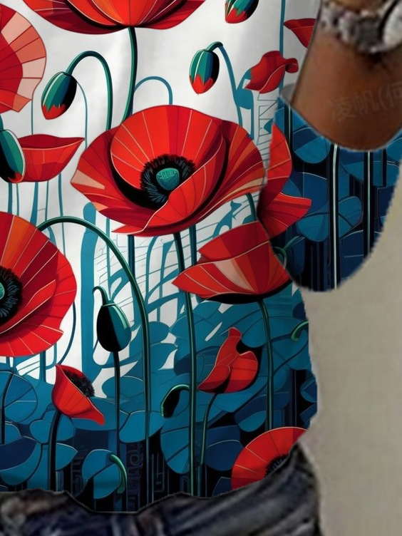 Women's Long Sleeve Tee T-shirt Spring/Fall Floral Jersey Crew Neck Daily Going Out Casual Top