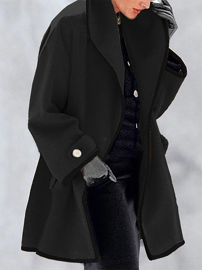 Women's Winter Outerwear Woolen Vintage Pocket Stitching Color Block Mid-long Hoodie Overcoat