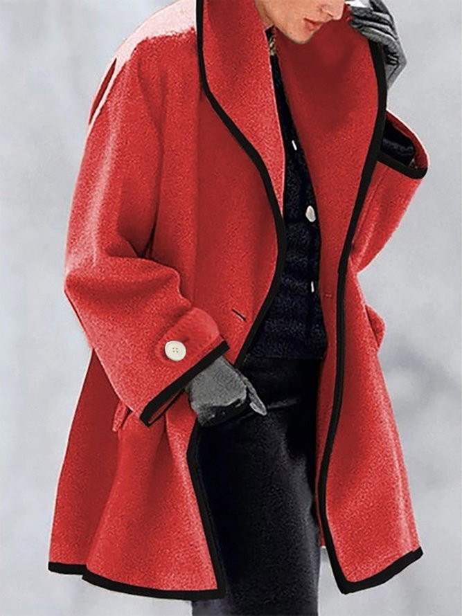 Women's Winter Outerwear Woolen Vintage Pocket Stitching Color Block Mid-long Hoodie Overcoat