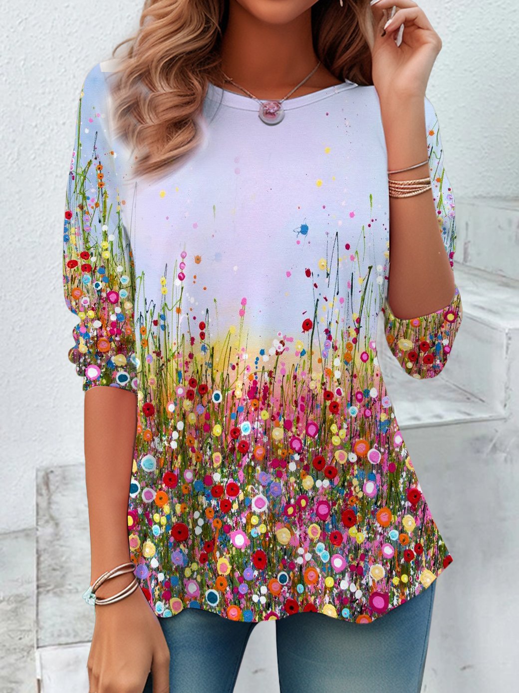 Women's Long Sleeve Tee T-shirt Spring/Fall Floral Jersey Crew Neck Daily Going Out Casual Top