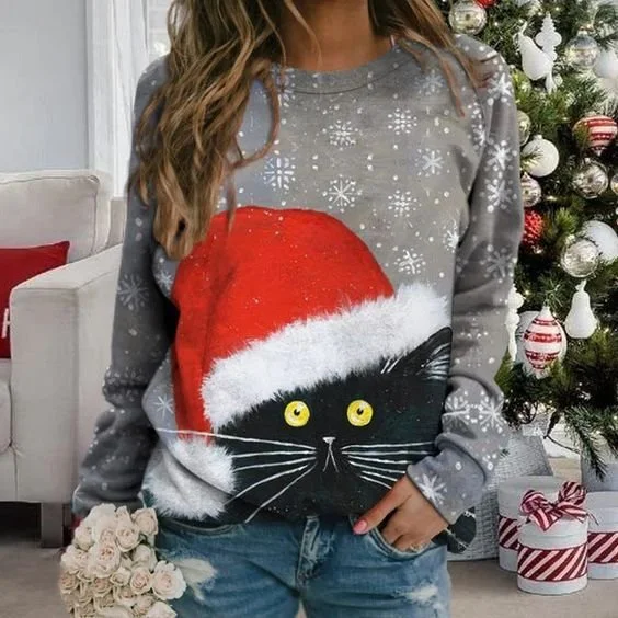 Women Christmas Crew Neck Casual Spring/Fall Long Sleeve Sweatshirt