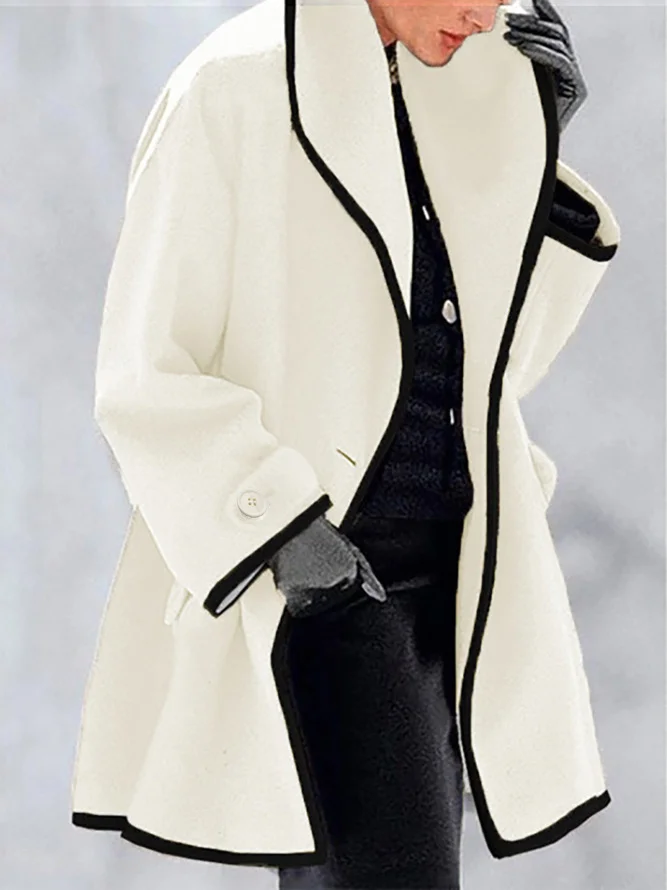 Women's Winter Outerwear Woolen Vintage Pocket Stitching Color Block Mid-long Hoodie Overcoat