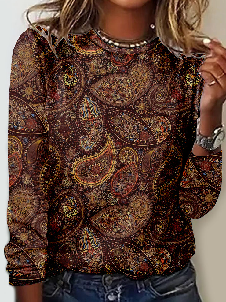 Women's Long Sleeve Tee T-shirt Spring/Fall Ethnic Jersey Crew Neck Daily Going Out Casual Top