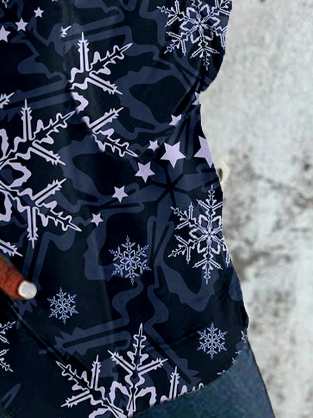Women's Crew Neck Snowflake Casual Spring/Fall Cotton Long Sleeve Sweatshirt