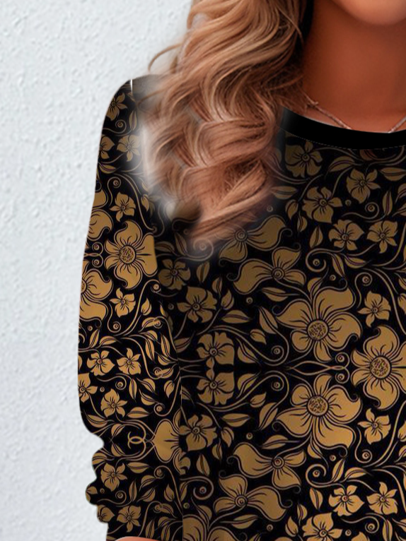 Women's Long Sleeve Tee T-shirt Spring/Fall Floral Jersey Crew Neck Daily Going Out Casual Top