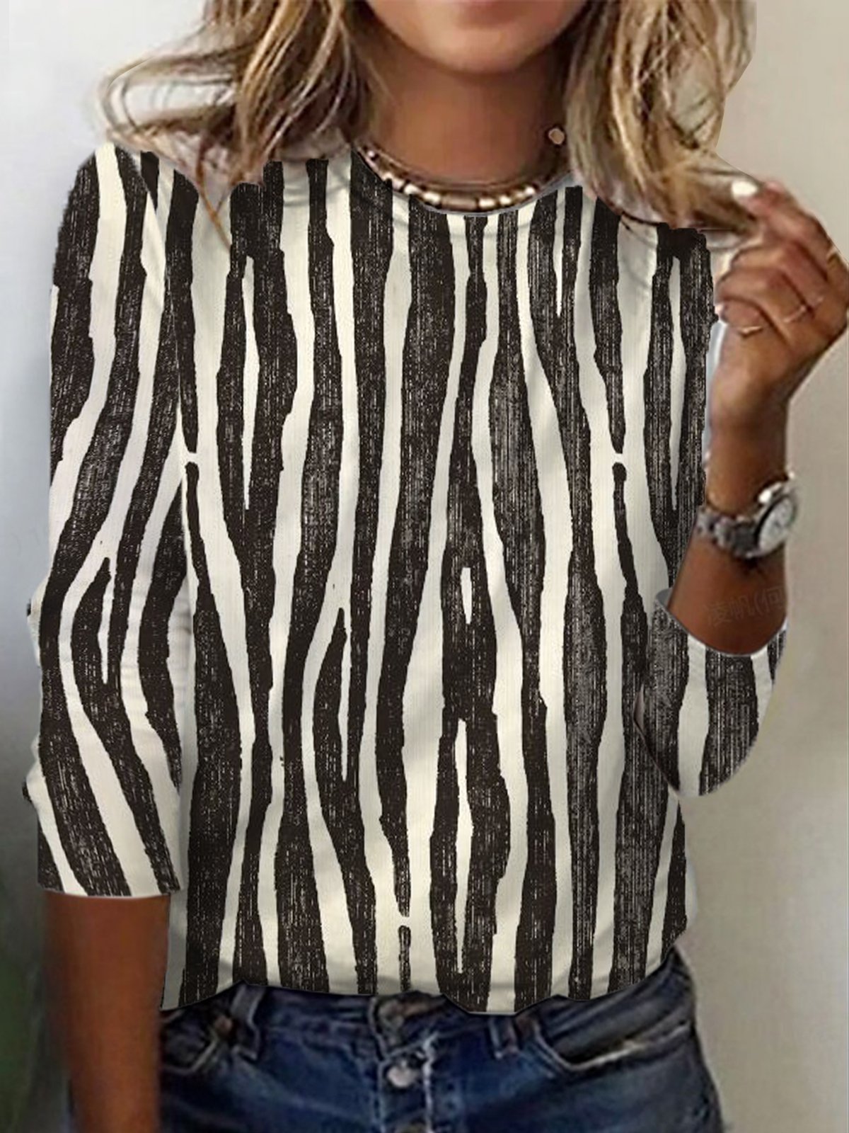 Women's Long Sleeve Tee T-shirt Spring/Fall Zebra Jersey Crew Neck Daily Going Out Casual Top